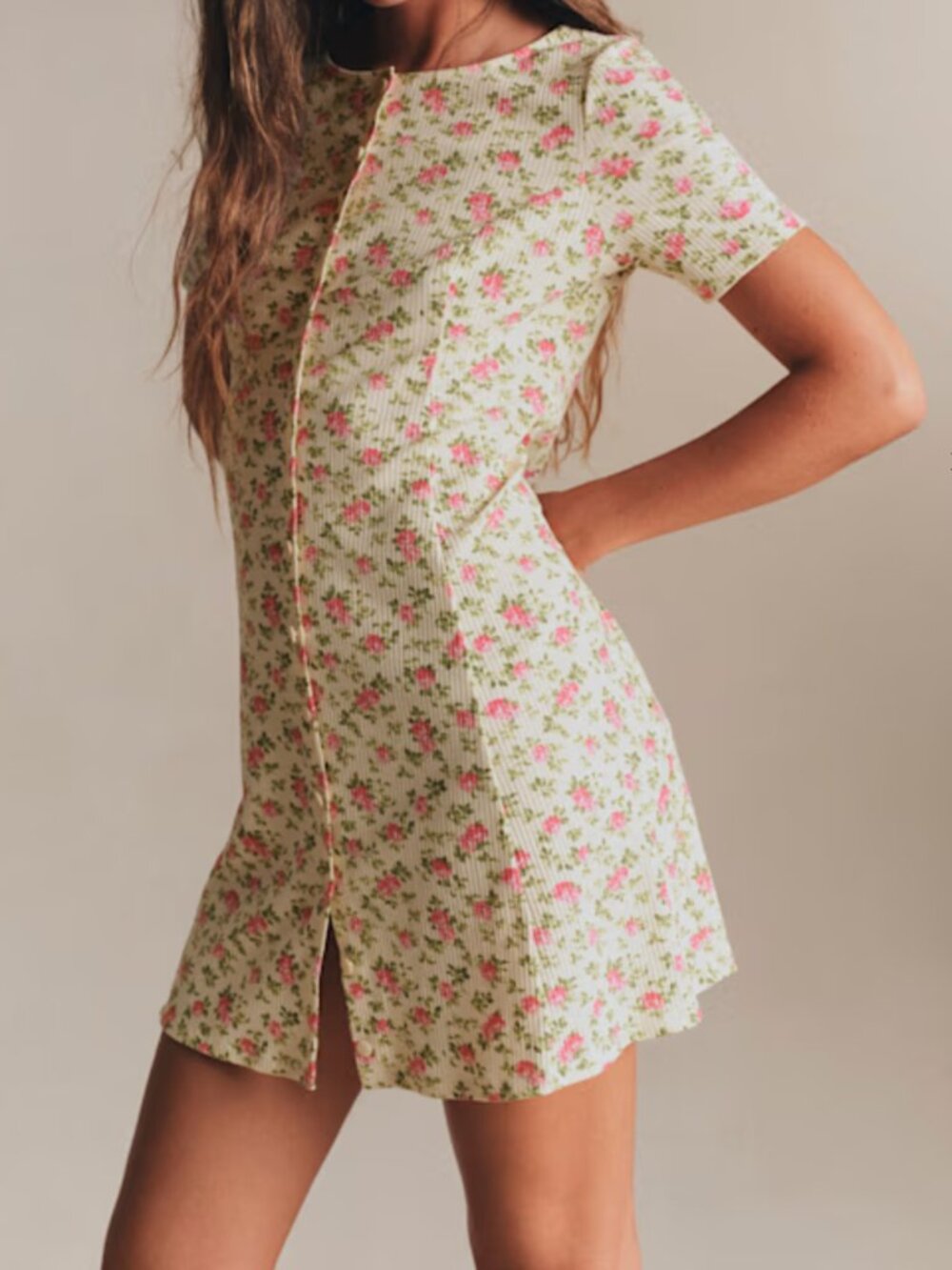 Sezane – Léa Floral Button Down Ribbed Mini Dress (Éloa Print) Women's XXL